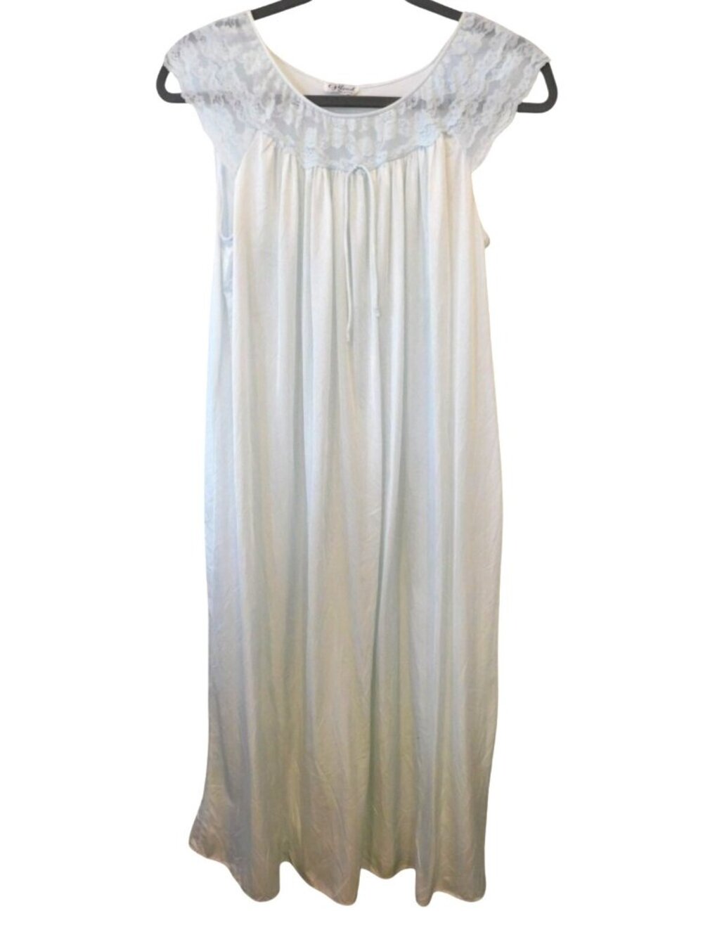 Vintage Gilead XL Made USA Pale Blue Lace Yoke Long Nightgown Romantic